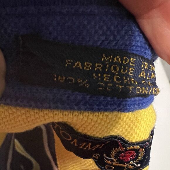 Tommy Hilfiger Polo Golf Shirt Mens L Short Sleeve Yellow Blue Striped Club Logo - Picture 8 of 10